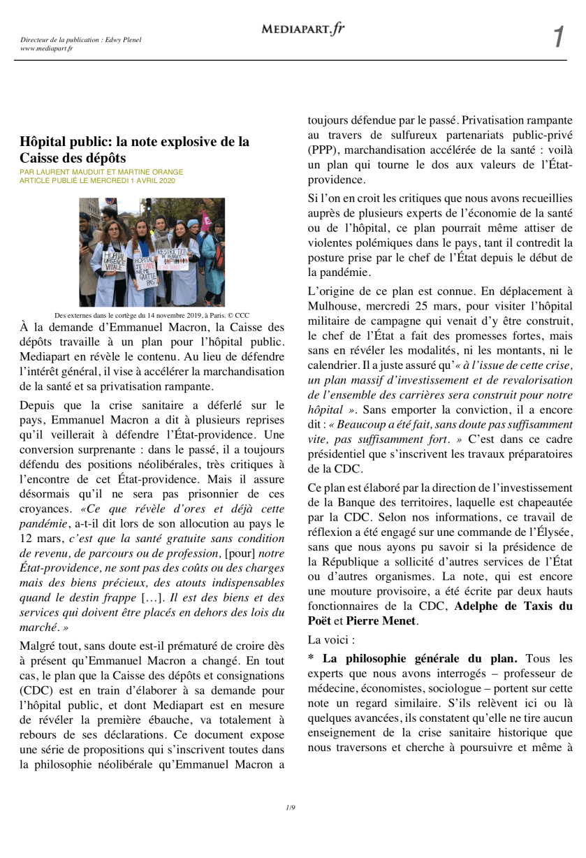 1 Hôpital public : la note